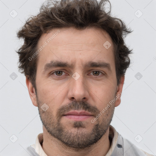 Neutral white adult male with short  brown hair and brown eyes