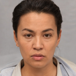 Neutral white adult female with short  brown hair and brown eyes