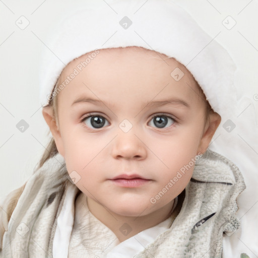 Neutral white child female with medium  brown hair and blue eyes