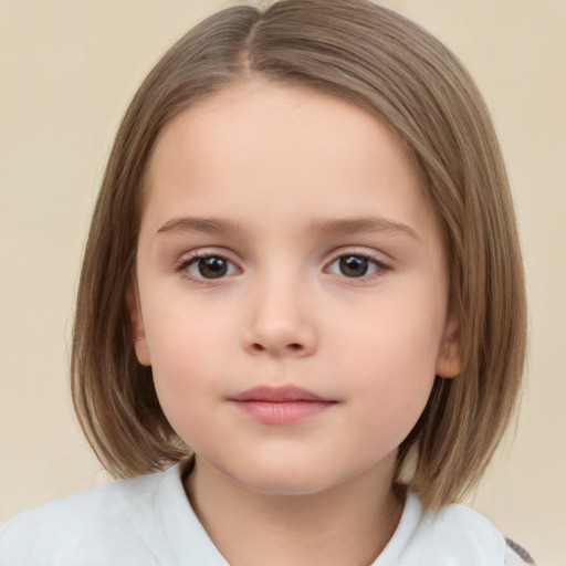 Neutral white child female with medium  brown hair and brown eyes