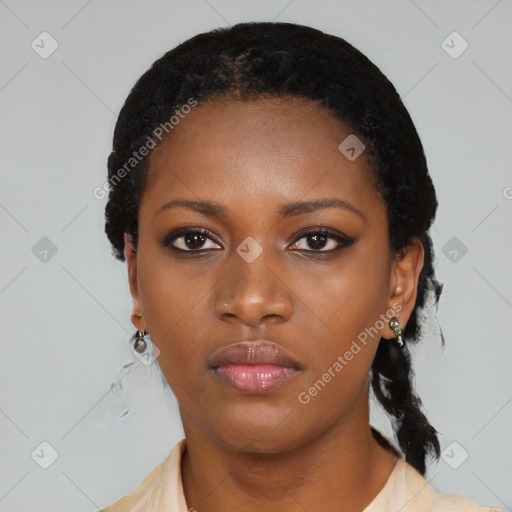 Neutral black young-adult female with medium  black hair and brown eyes