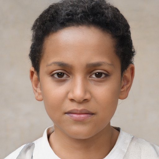 Neutral black child female with short  brown hair and brown eyes