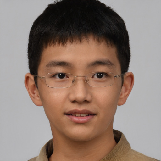 Neutral asian young-adult male with short  brown hair and brown eyes