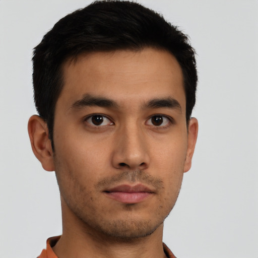 Neutral asian young-adult male with short  brown hair and brown eyes