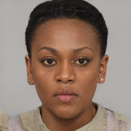 Neutral black young-adult female with short  brown hair and brown eyes