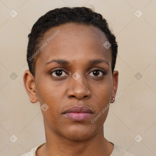 Neutral black young-adult female with short  brown hair and brown eyes