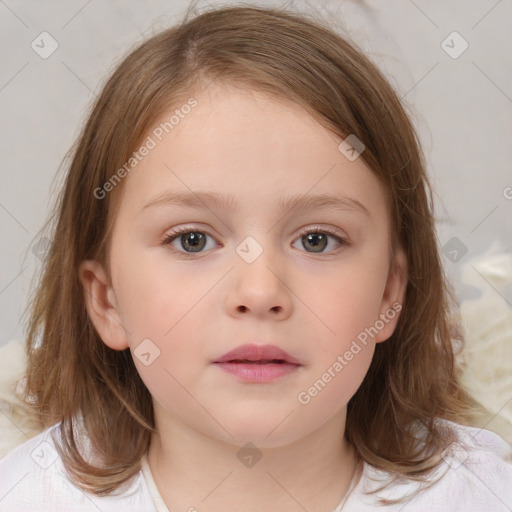 Neutral white child female with medium  brown hair and brown eyes