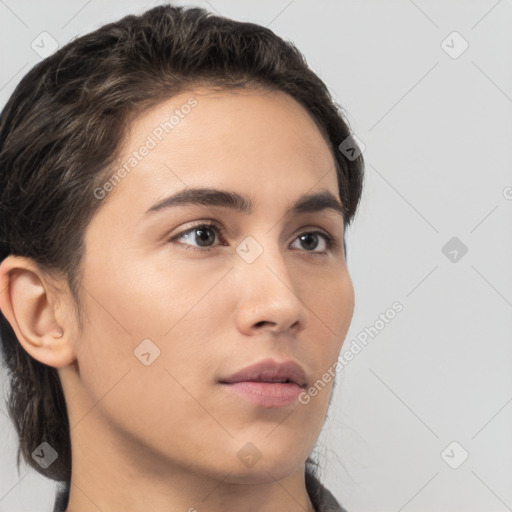 Neutral white young-adult male with medium  brown hair and brown eyes