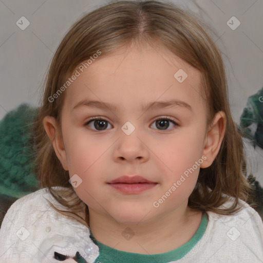 Neutral white child female with medium  brown hair and brown eyes