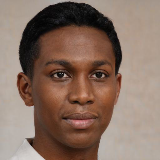 Neutral black young-adult male with short  brown hair and brown eyes