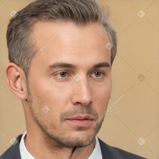 Neutral white adult male with short  brown hair and brown eyes