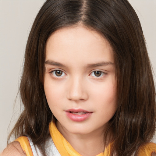 Neutral white child female with medium  brown hair and brown eyes