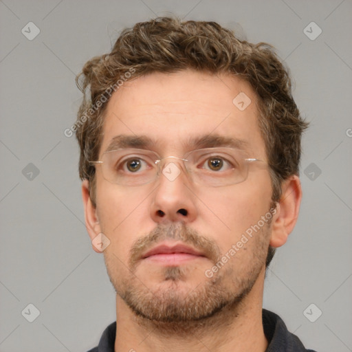 Neutral white adult male with short  brown hair and brown eyes