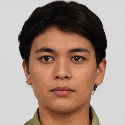 Neutral asian young-adult male with short  black hair and brown eyes