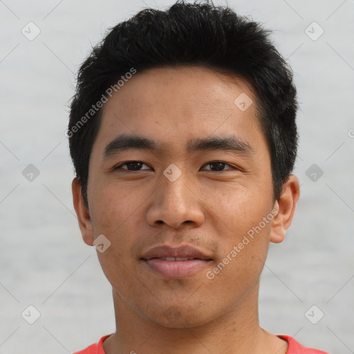 Neutral asian young-adult male with short  black hair and brown eyes