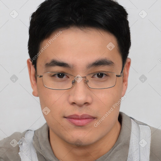 Neutral asian young-adult male with short  brown hair and brown eyes