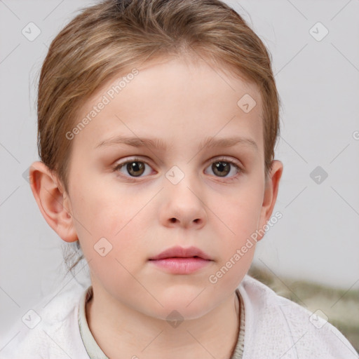 Neutral white child female with short  brown hair and brown eyes