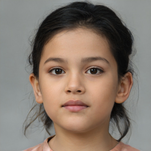 Neutral white child female with medium  brown hair and brown eyes