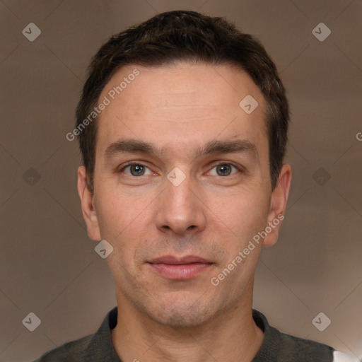 Neutral white adult male with short  brown hair and brown eyes