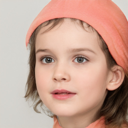 Neutral white child female with medium  brown hair and brown eyes