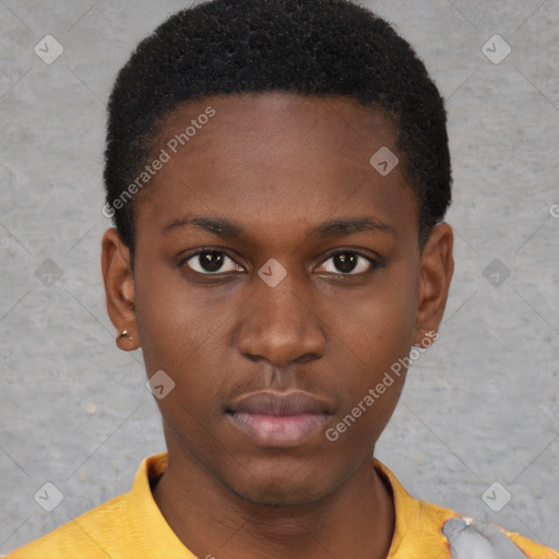 Neutral black young-adult female with short  brown hair and brown eyes