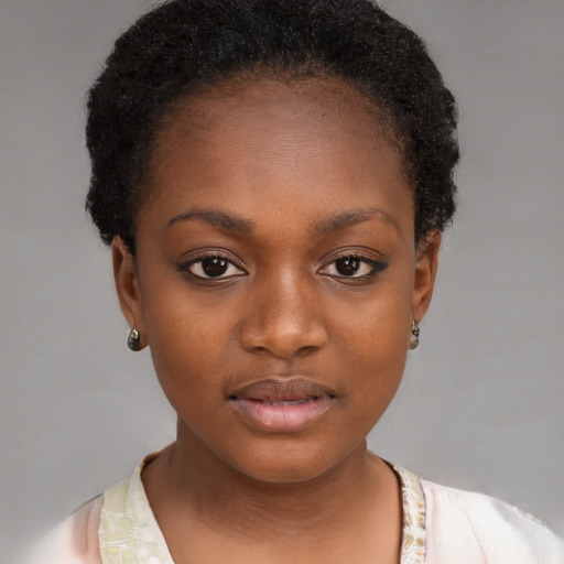 Neutral black young-adult female with short  brown hair and brown eyes