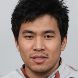 Neutral asian young-adult male with short  black hair and brown eyes