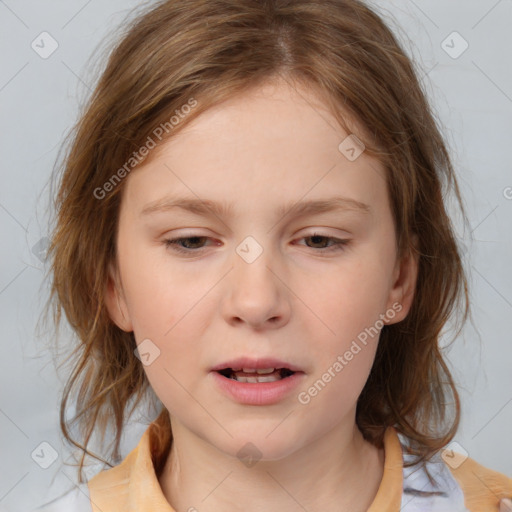 Neutral white child female with medium  brown hair and brown eyes