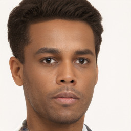 Neutral black young-adult male with short  brown hair and brown eyes