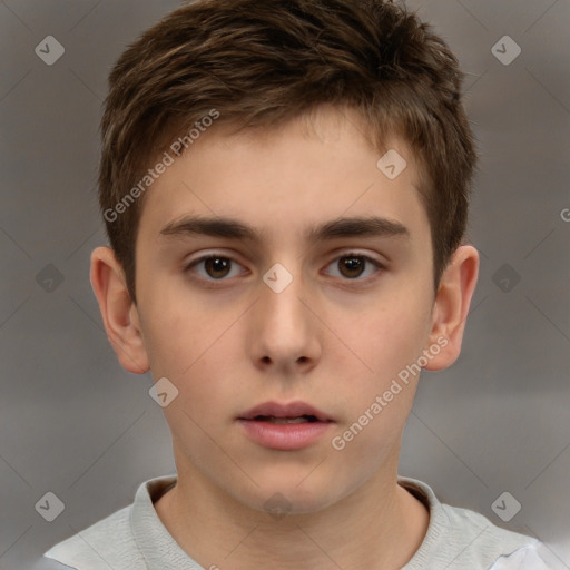 Neutral white child male with short  brown hair and brown eyes