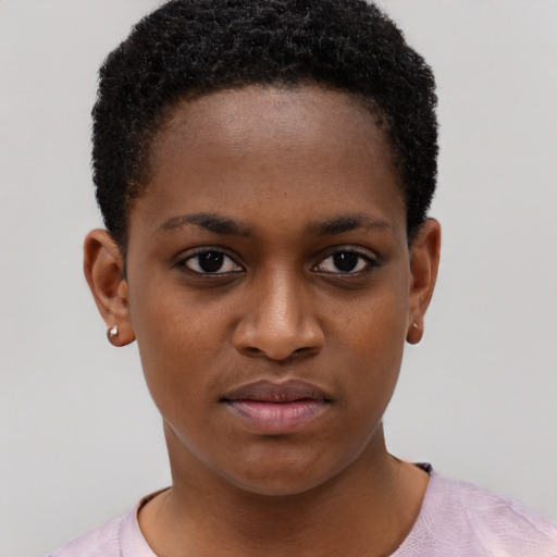 Neutral black young-adult female with short  brown hair and brown eyes