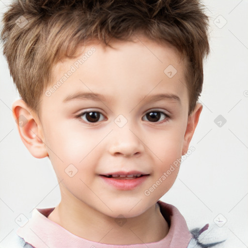 Joyful white child male with short  brown hair and brown eyes