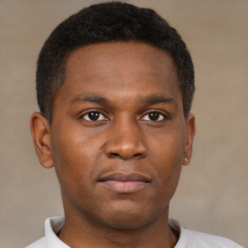 Neutral black young-adult male with short  brown hair and brown eyes