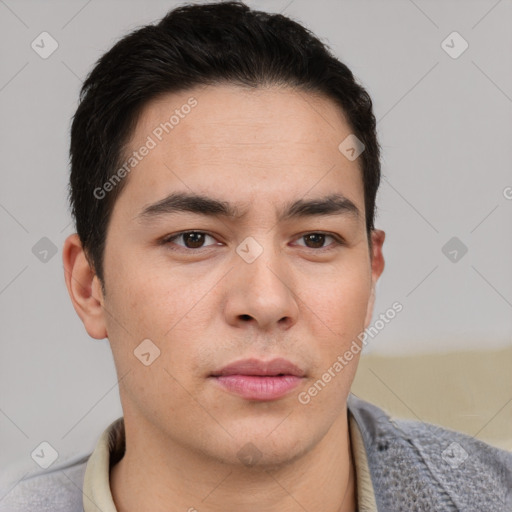 Neutral asian young-adult male with short  brown hair and brown eyes