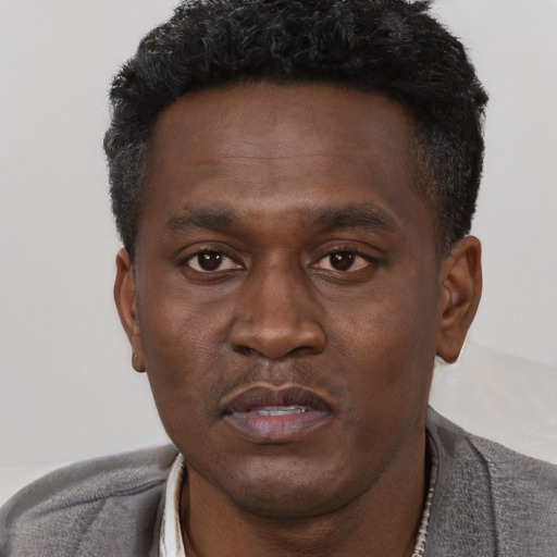 Neutral black young-adult male with short  brown hair and brown eyes