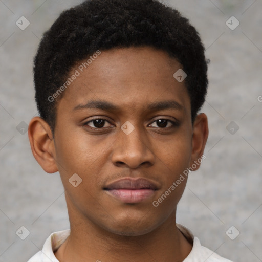 Neutral black young-adult male with short  brown hair and brown eyes