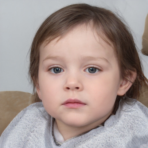 Neutral white child female with medium  brown hair and blue eyes