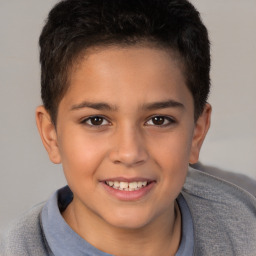 Joyful white child female with short  brown hair and brown eyes