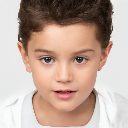 Neutral white child female with short  brown hair and brown eyes