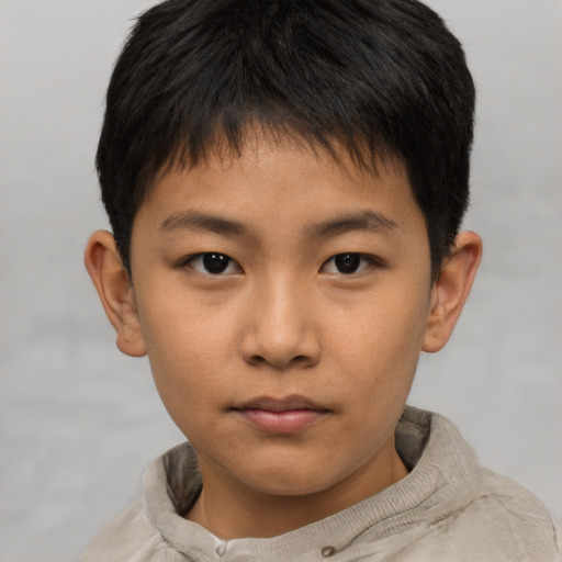 Neutral asian child male with short  brown hair and brown eyes