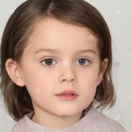 Neutral white child female with medium  brown hair and brown eyes