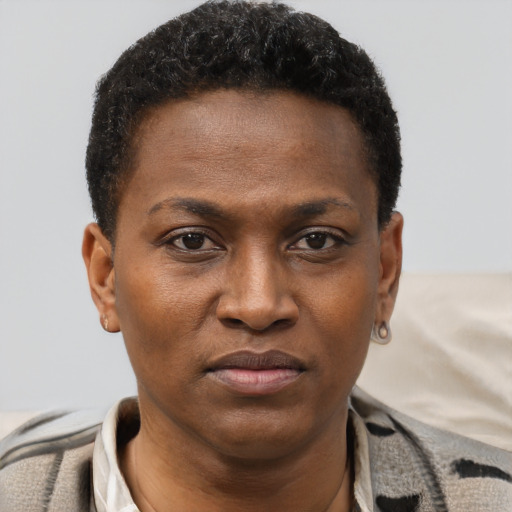 Neutral black young-adult male with short  brown hair and brown eyes