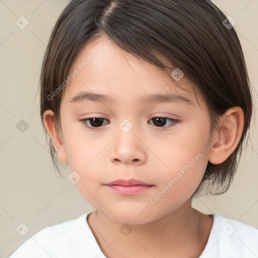 Neutral white child female with medium  brown hair and brown eyes