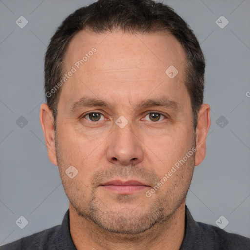 Neutral white adult male with short  brown hair and brown eyes