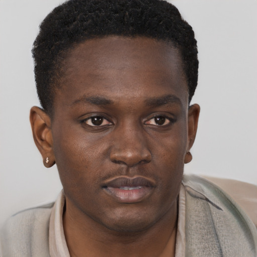 Neutral black young-adult male with short  brown hair and brown eyes