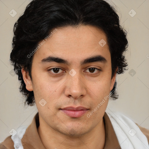 Neutral latino young-adult male with short  brown hair and brown eyes