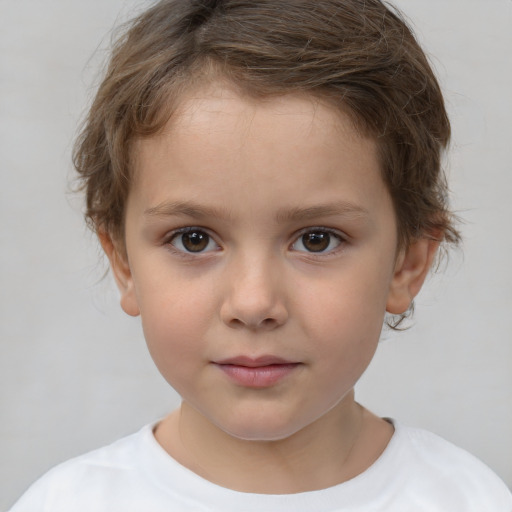 Neutral white child female with short  brown hair and brown eyes