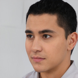 Neutral asian young-adult male with short  black hair and brown eyes