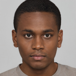 Neutral black young-adult male with short  brown hair and brown eyes