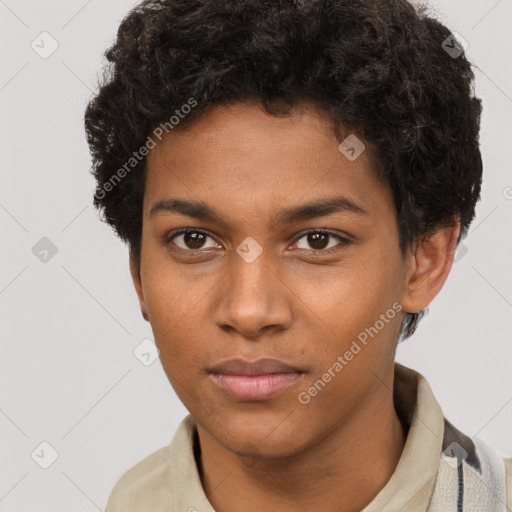 Neutral black young-adult male with short  brown hair and brown eyes